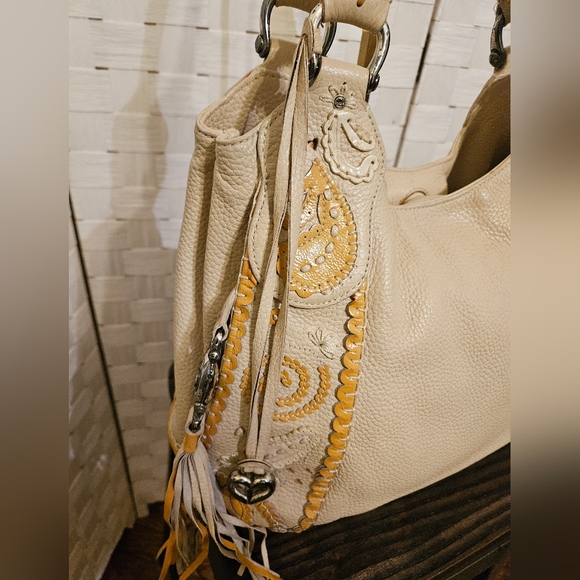 Brighton Melania Leather Paisley Cream And Yellow Hobo Bag - Picture 7 of 8